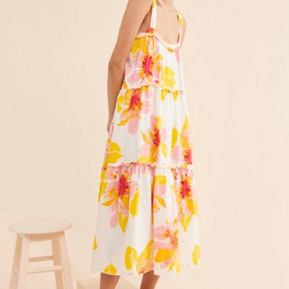 Free People Moonshine Midi Flower Linen Tiered Dress Anthropologie Boho Hippie - Picture 8 of 8